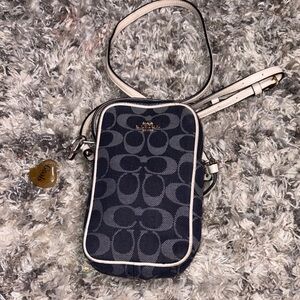 Coach Navy North/South Signature Crossbody with Cream Trim